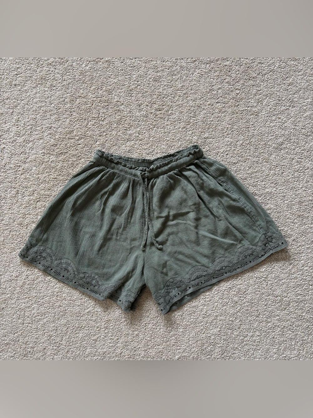 Aerie Lightweight Olive Green Eyelet Hem Shorts